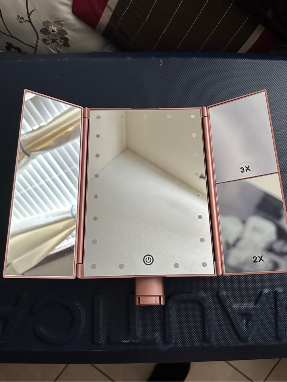 Tri-Fold LED Lighted Makeup Mirror in Rose Gold with 2X/3X Magnification 7x9.5 - Picture 2 of 14